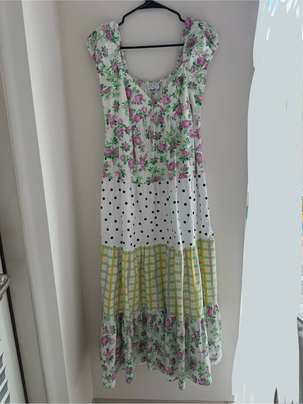 ASOS Floral & Polka Dot Tiered Maxi Dress - White, Pink & Green